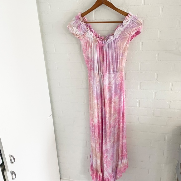 Anthropologie x Tiare Hawaii High low maxi dress Tie dye Ruffled Beachy Pink OS - Picture 10 of 12